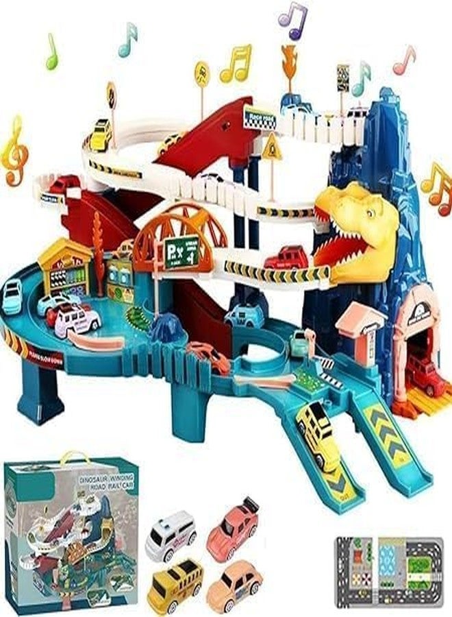 FUNLOT Dinosaur Toy Car Race Track/Ramp Track Climbing Hills -Colorful Vehicles Construction Play Set with 12 Mini Racer Cars and Track for Preschool Gifts Kids Ages 3 Years and Older - Image 1